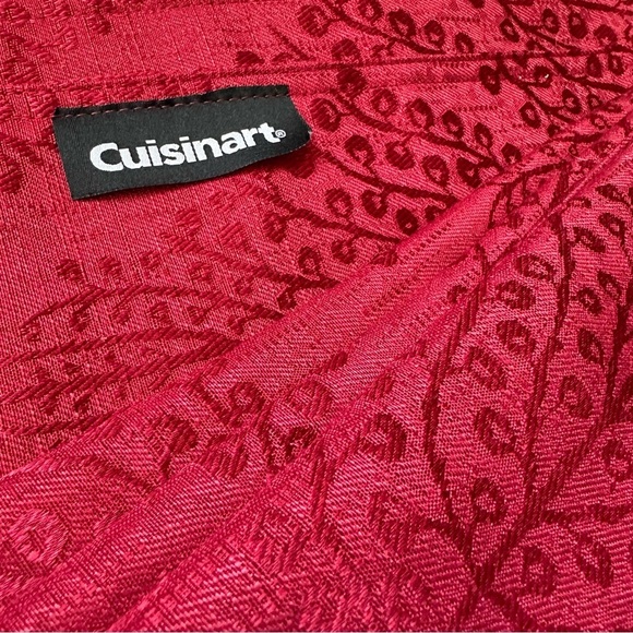 Cuisinart Table Placemats Decor Scarlet Red Satin Embossed Leaf Tree Set of 8 - Picture 2 of 7